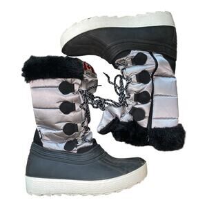 Women’s SZ 10 Pajar Impermeable Fur Trim Lace Up Winter Snow Boots Black/Silver